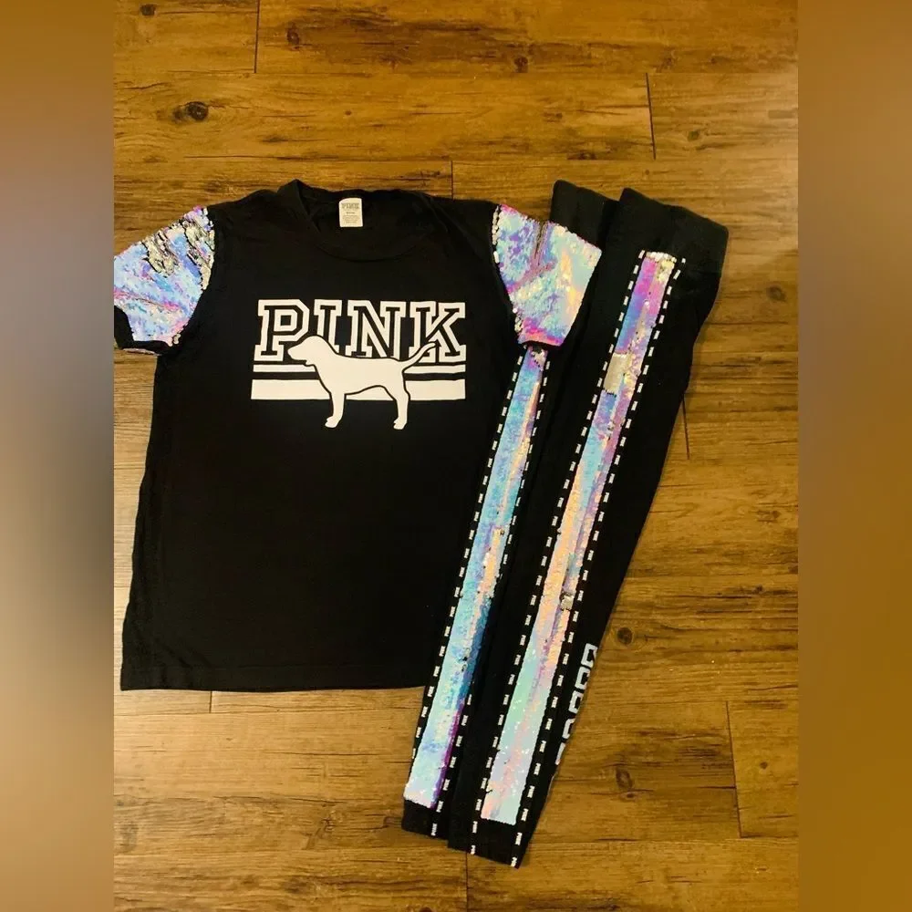 PINK VS MERMAID BLING TSHIRT / YOGA LEGGINGS OUTFIT M